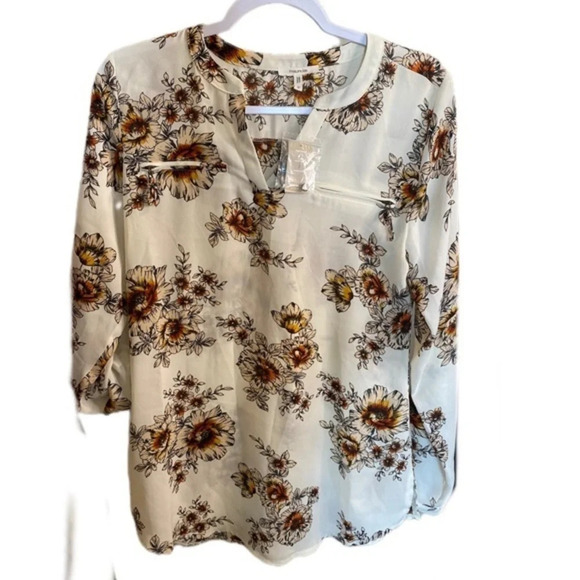 Maurices Women's Small Cream and Orange Fall Floral Blouse- NWT - Picture 2 of 11